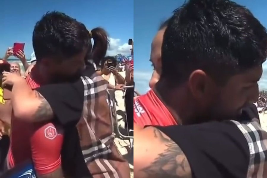 Simone Medina abraça o filho após ele vencer competição (Reprodução: YouTube)