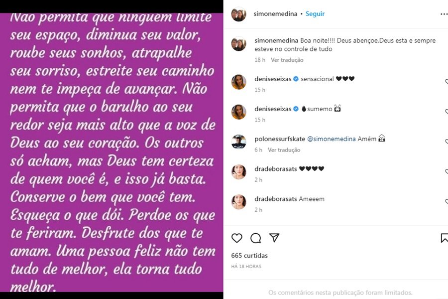 Antes de abraçar o filho, Simone Medina publicou reflexão sobre perdão