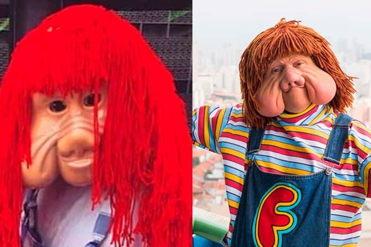 Imagem colorida mostra montagem com o personagem Fonfon, da Carreta Furacão, e Fofão, criado pelo ator Orival Pessini, falecido em 2016. Os dois personagens possuem cabelo vermelho e grandes bochechas caídas
