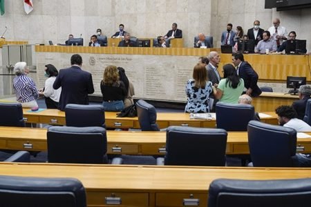 Movimentação de parlamentares no plenário da Câmara Municipal de São Paulo durante Sessão - Metrópoles