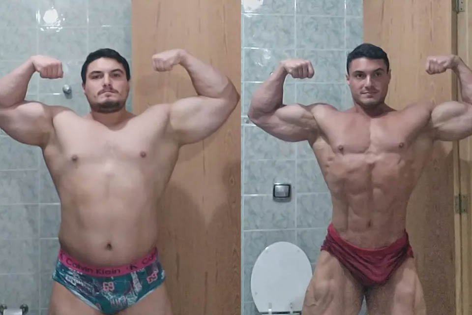 O fisiculturista Luiz Cleiton, namorado de Rebeca Andrade, posa no espelho antes e depois de emagrecer 33 kg - Zig Proxy