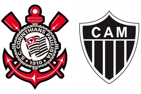 Ilustração colorida mostra os escudos do Corinthians e do Atlético-MG