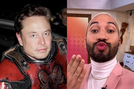 Elon Musk, à esquerda, e Gil do Vigor, mandando beijo, à direita - Metrópoles