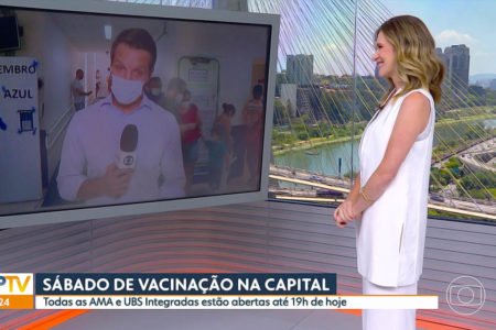 Repórter Giba Bergamim erra nome da apresentadora Natália Ariede no telejornal SP1, da Globo - Metrópoles