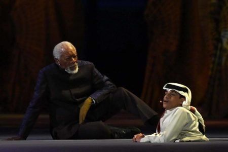 Morgan Freeman durante abertura da Copa do Catar 2022