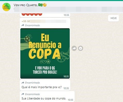 Print grupo bolsonarista whatsapp boicote copa