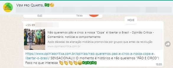 Print grupo bolsonarista whatsapp boicote copa