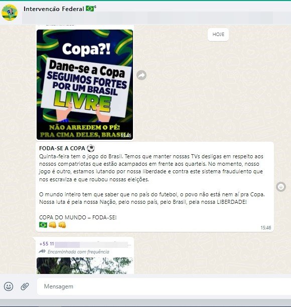 Print grupo bolsonarista whatsapp boicote copa