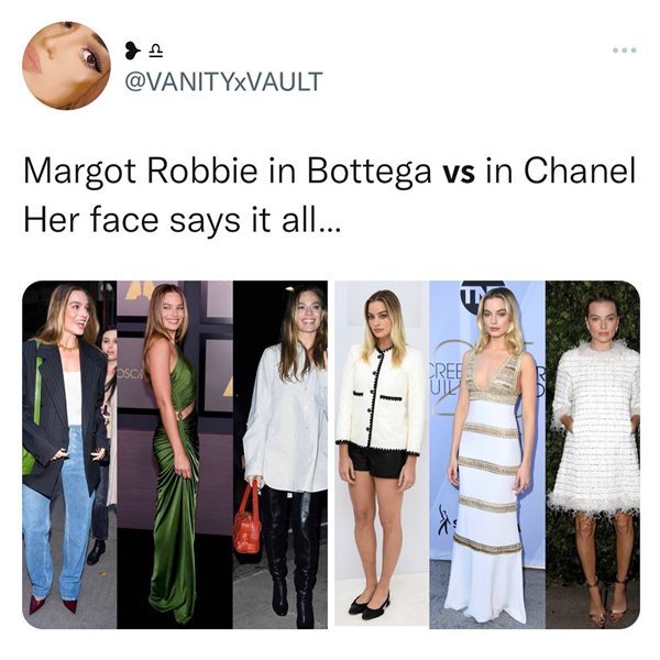 Na imagem com cor, print do Instagram que comenta sobre os novos looks de Margot Robbie - Metrópoles