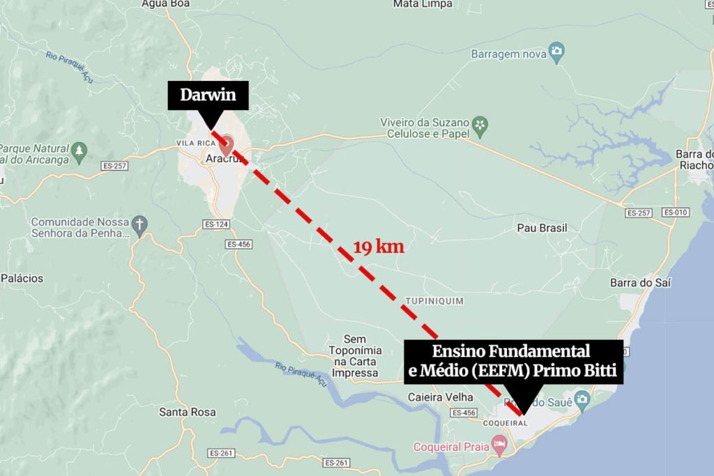 mapa do espírito santo mostra distância percorrida por atirador Metrópoles