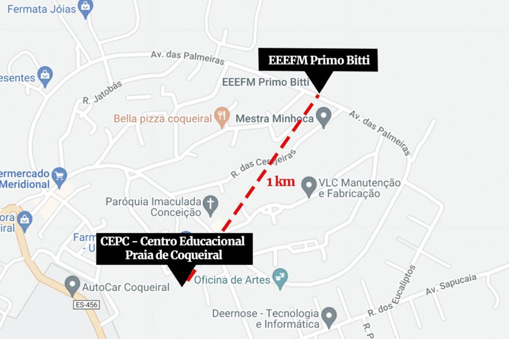 Mapa do ataque em escolas em ES