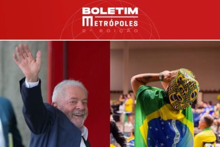 Imagens coloridas de torcedor da Seleção Brasileira na Copa do Mundo 2022, no Catar, e de Luiz Inácio Lula da Silva, destaques do Boletim Metrópoles de 28/11/2022