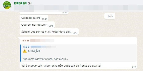 Bolsonaristas divergem sobre locais de manifestações golpistas em grupos de WhatsApp afirmando que devem permanecer no QG e não ir na Esplanada - Metrópoles