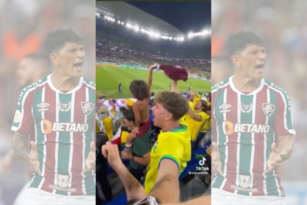 Lorenzo, filho do atacante argentino Germán Cano, do Fluminense, foi visto comemorando o gol do Brasil - Metrópoles