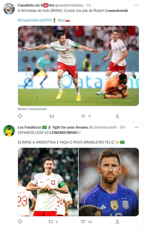 Prints do Twitter com apoio a Lewandowski - Metrópoles