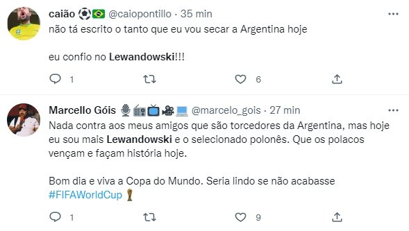 Prints do Twitter com apoio a Lewandowski - Metrópoles