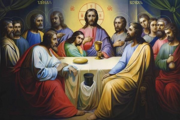 Desenho colorido de Jesus Cristo em um mesa com os seus discípulos - Metrópoles