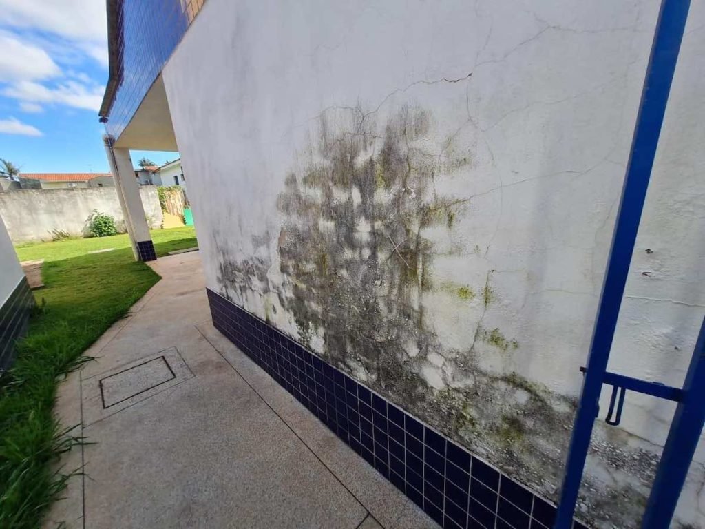 Parede da Creche Municipal Maria Helena da Silva Alves, em Laranjal Paulista, tem mofo e infiltração