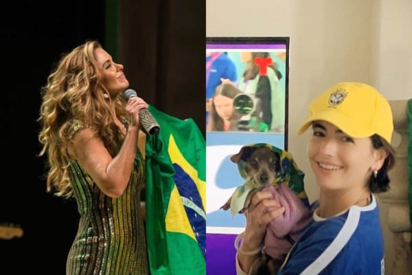 A cantora mexicana Lucero e a atriz norte-americana Camilla Belle torceram pelo Brasil contra a Coreia do Sul - Metrópoles