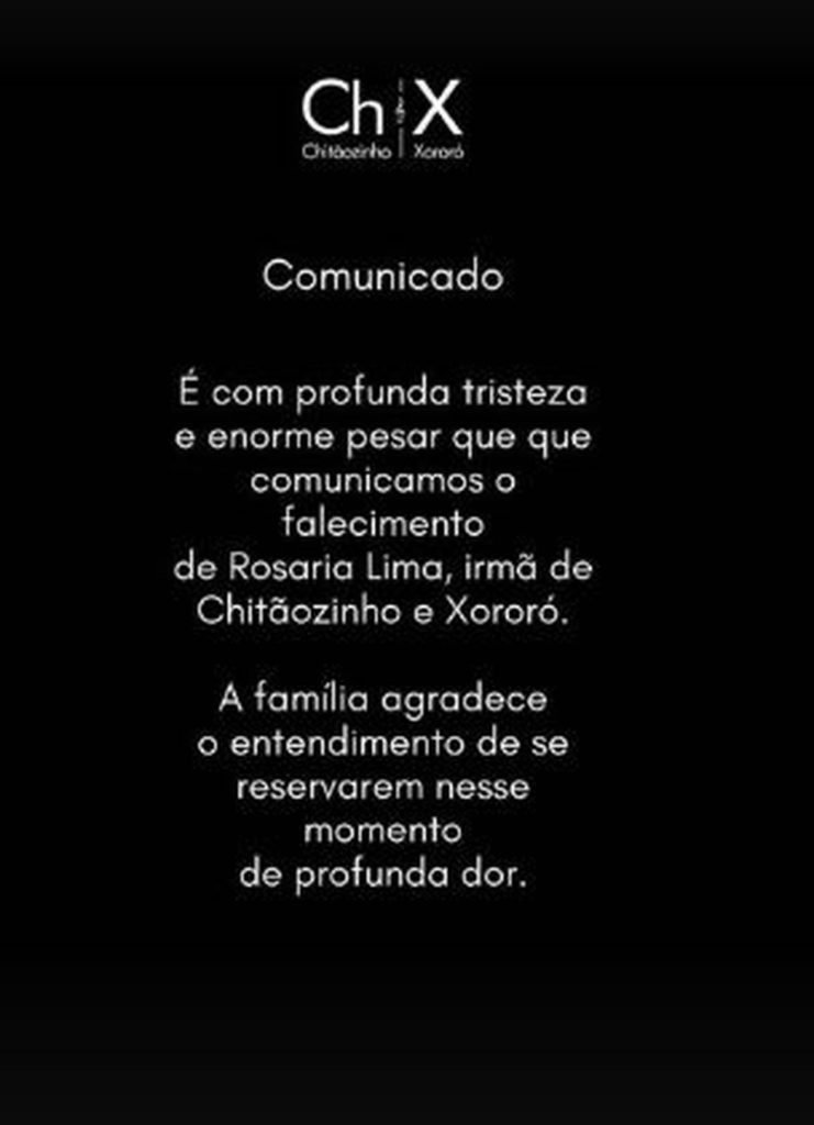 Nota divulgada por Chitãozinho e Xororó