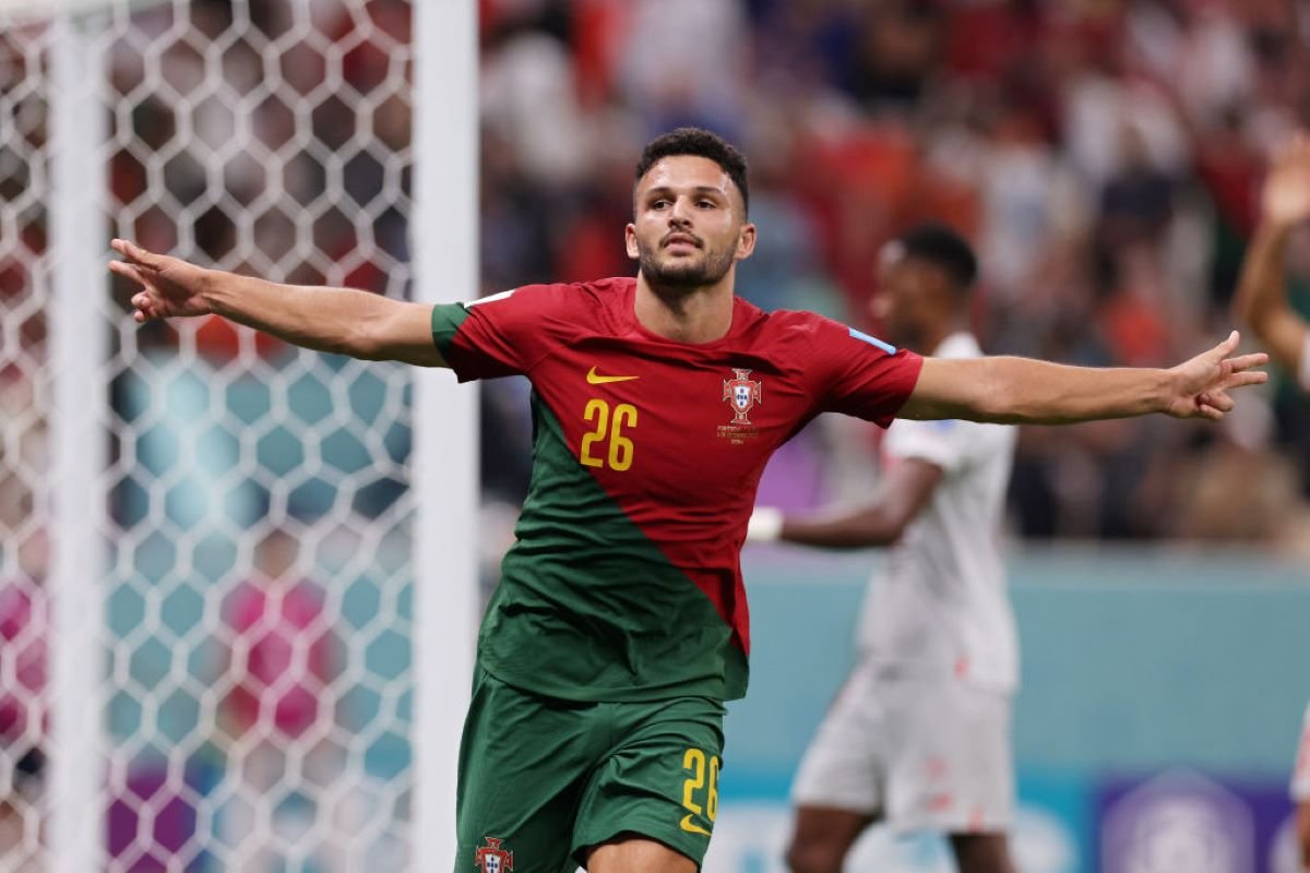 Atacante Gonçalo Ramos, de Portugal, comemora gol marcado na Copa do Mundo - Metrópoles
