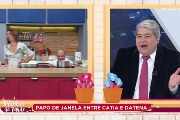 Catia Fonseca ri do chef Neco Guarnieri após piada de José Luiz Datena - Metrópoles