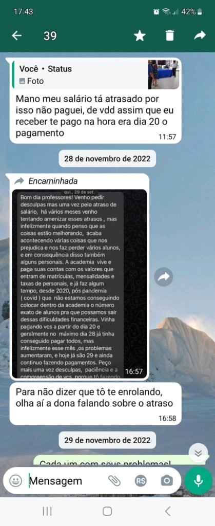 Imagem colorida de print de conversa no WhatsApp