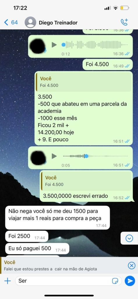 Imagem colorida de print de conversa no WhatsApp