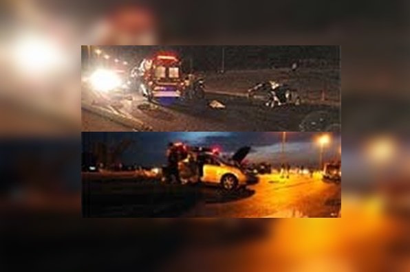 Montagem de duas imagens de acidente de carro