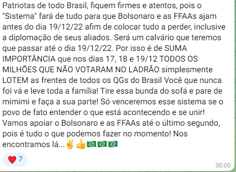 Convocação de bolsonaristas para ato contra posse de Lula