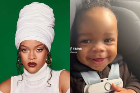A cantora Rihanna e o filho, em sua primeira aparição pública - Metrópoles