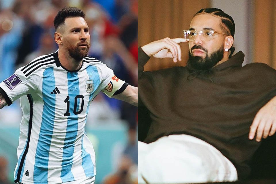 À esquerda, Lionel Messi; à direita, Drake - Metrópoles
