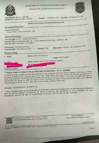 Influencer mostra nos stories BO por agressão contra segurança da advogada Deolane Bezerra, em São Paulo - Metrópoles