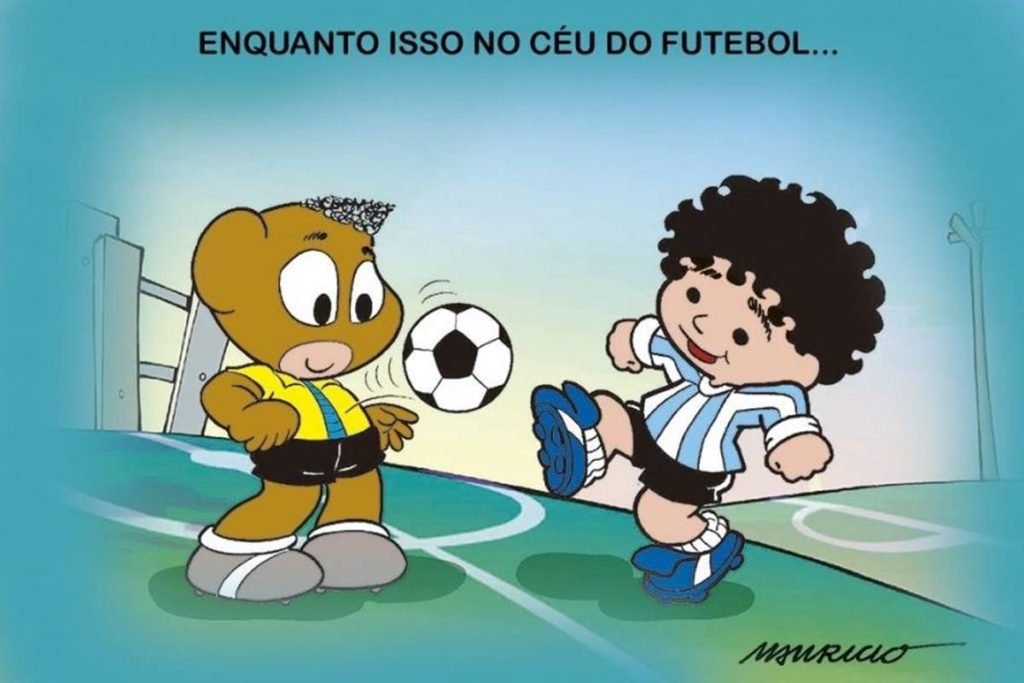 desenho de pelezinho e maradona criança jogando futebol - metrópoles