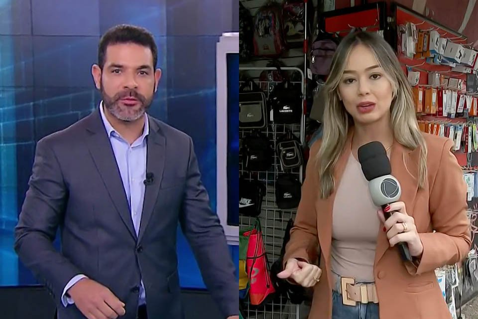 À esquerda, Darlisson Dutra, apresentador do SBT; à direita, Marcela Munhoz, repórter da Record - Metrópoles