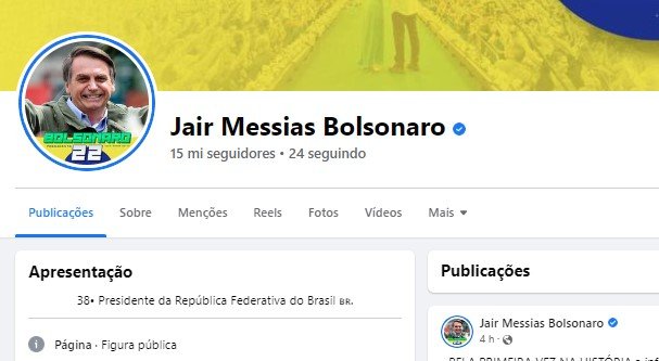Perfil com a bio atualizada do ex-presidente Jair Bolsonaro no Facebook, que agora se intitula