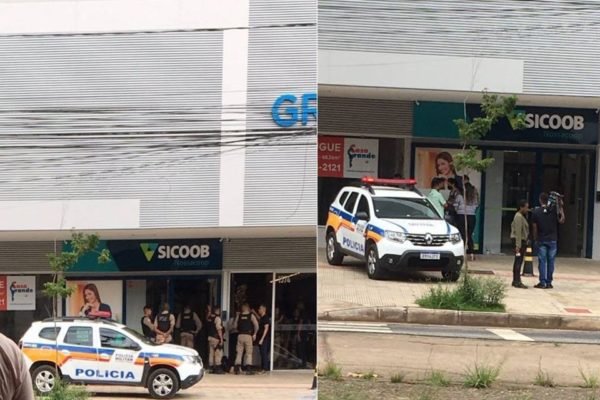 Foto colorida de banco Sicoob assaltado em Minas Gerais - Metrópoles