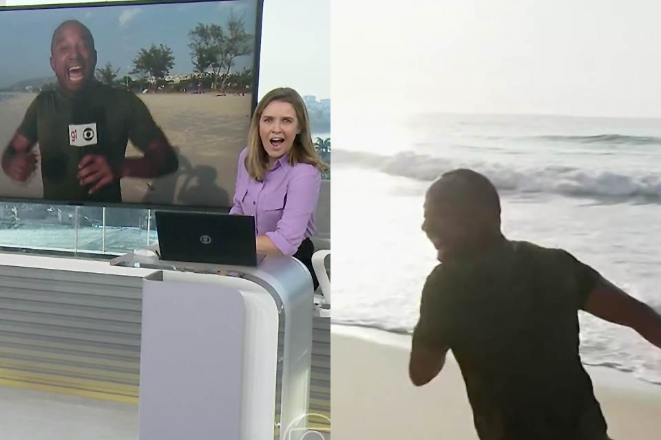 Vídeo: repórter abandona link para tomar banho de mar ao vivo | Metrópoles
