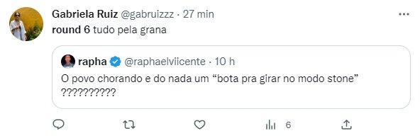Print de uma publicação no Twitter que compara o BBB23 a Round 6 - Metrópoles
