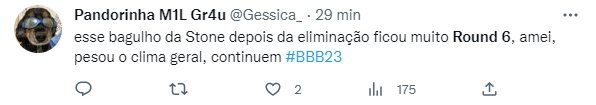 Print de uma publicação no Twitter que compara o BBB23 a Round 6 - Metrópoles