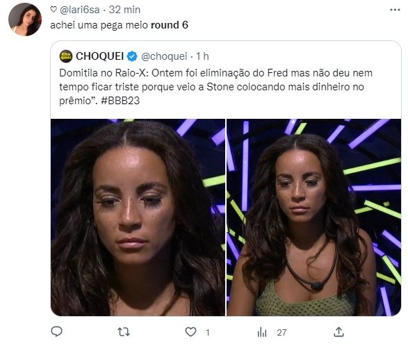 Print de uma publicação no Twitter que compara o BBB23 a Round 6 - Metrópoles