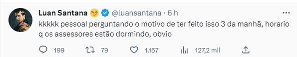 Imagem do Twitter de Luan Santana - Metrópoles