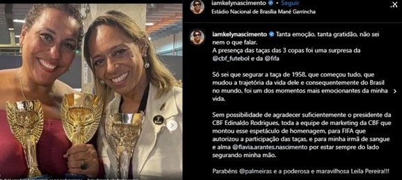 Filha de Pelé posta sobre homenagem na Supercopa