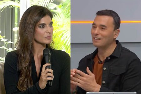 À esquerda, Andréia Sadi séria; à direita, André Rizek sorridente - Metrópoles