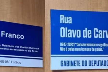 Placas de Marielle Franco e de Olavo de Carvalho