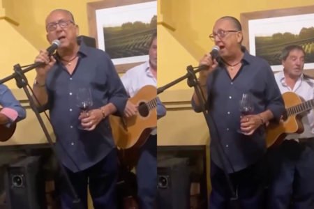 Galvão Bueno canta em palco improvisado - Metrópoles