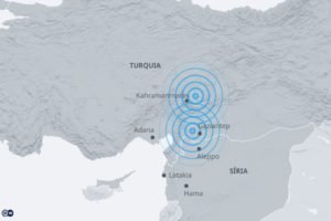 Imagem colorida de intensidade do terremoto que abalou a Turquia e a Síria - Metrópoles