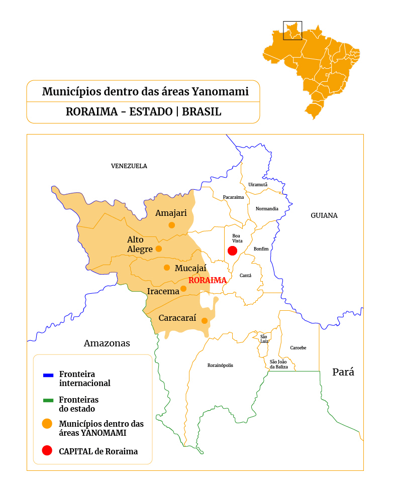 Mapa dos municípios dentro da terra indígena Yanomami