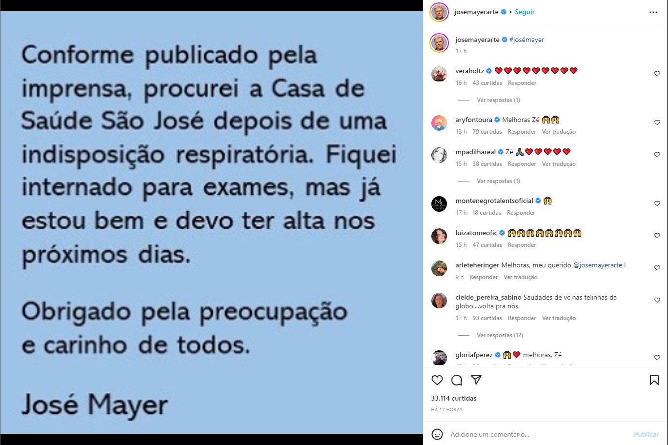 José Mayer fala sobre a saúde