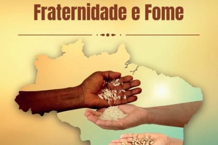 Imagem colorida com o cartaz da Campanha da Fraternidade de 2023, com o tema Fraternidade e Fome